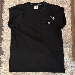 Black Short-Sleeve Pocket Tee with Subtle Patch Logo